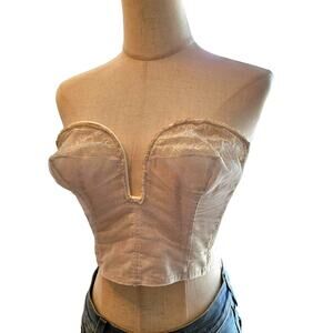 Vintage Lilees Lily of France‎ Bullet Lace Sheer Bustier Bra 34-35 Ivory White